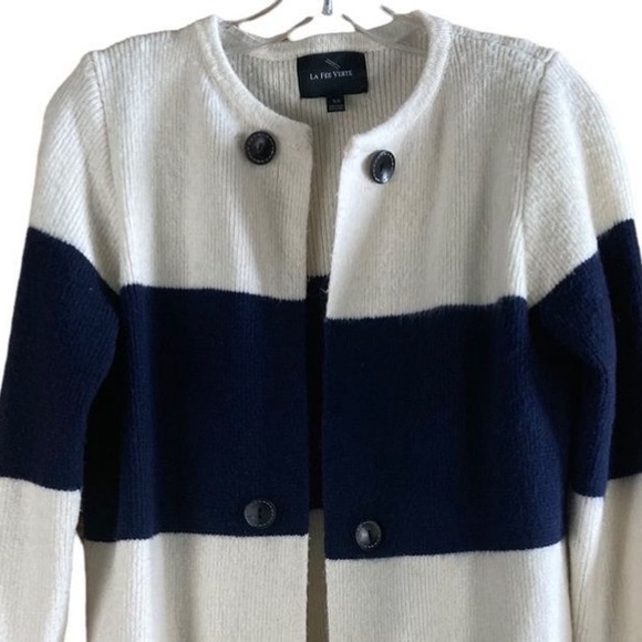 La Fee Verte - Anthropologie Stripe Wool Blend Classy Cardigan Sweater Size XS - Picture 5 of 9